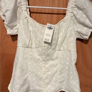 Hollister White Eyelet Puff Sleeve Blouse